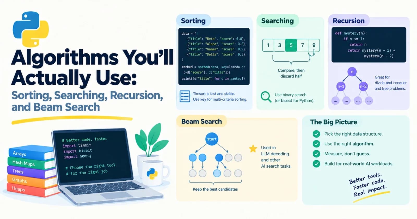 Algorithms You'll Actually Use: Sorting, Searching, Recursion, and Beam Search